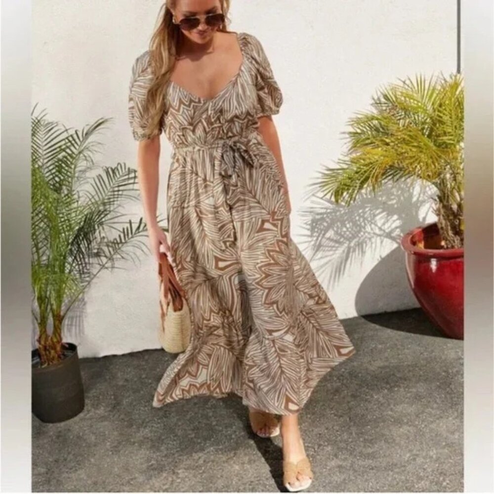 VICI Beverly Bloom Brown and Cream Midi Dress Size Large